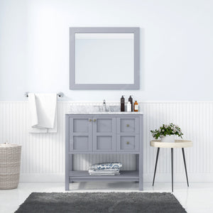 Virtu USA Winterfell 36" Single Bath Vanity with White Marble Top and Square Sink with Matching Mirror