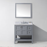 Virtu USA Winterfell 36" Single Bath Vanity with White Marble Top and Square Sink with Polished Chrome Faucet with Matching Mirror