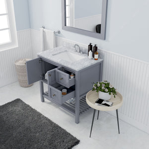 Virtu USA Winterfell 36" Single Bath Vanity with White Marble Top and Square Sink with Brushed Nickel Faucet with Matching Mirror