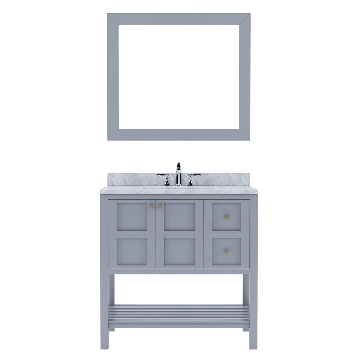 Virtu USA Winterfell 36" Single Bath Vanity in White with White Marble Top and Square Sink with Brushed Nickel Faucet with Matching Mirror - Luxe Bathroom Vanities