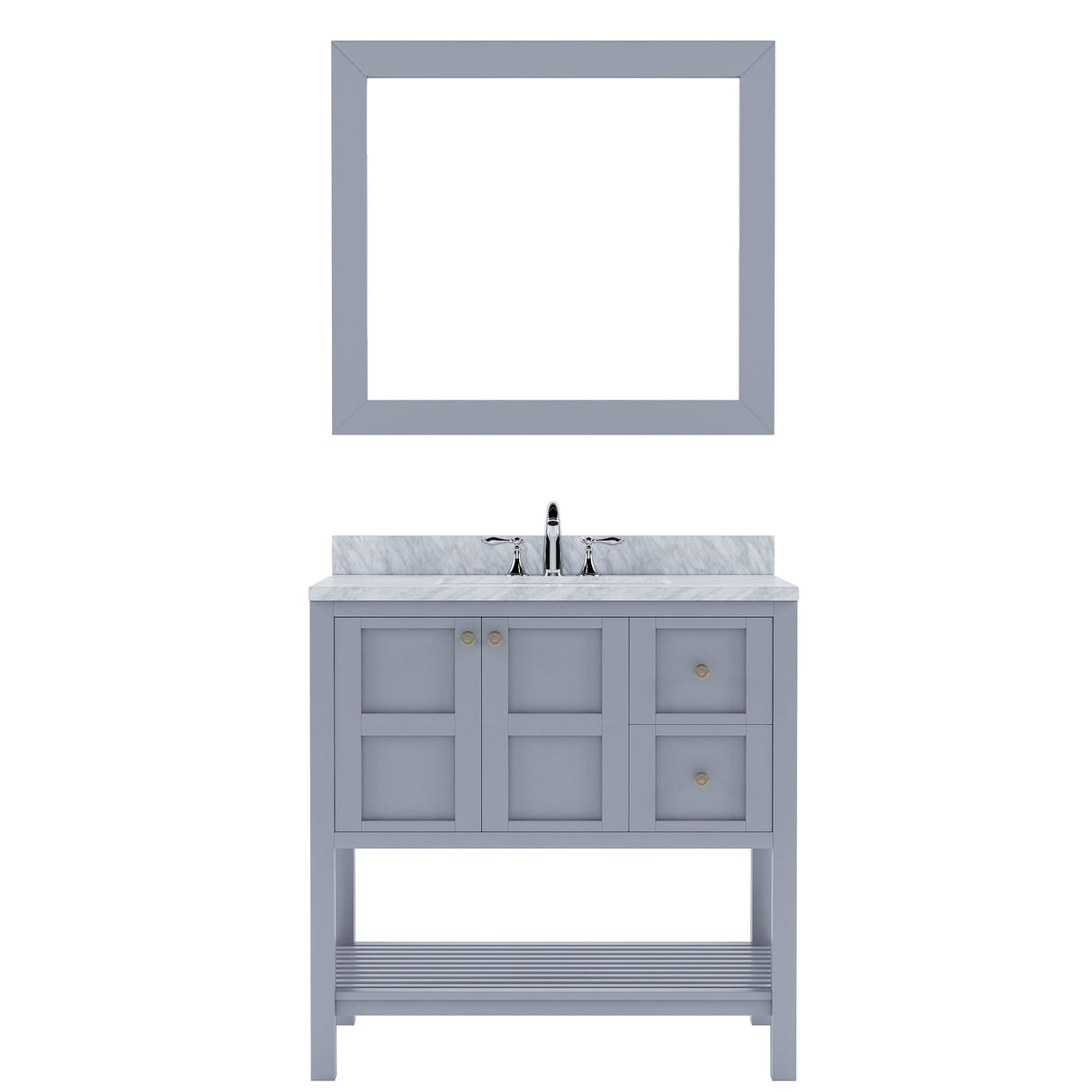 Virtu USA Winterfell 36" Single Bath Vanity in White with White Marble Top and Square Sink with Polished Chrome Faucet with Matching Mirror - Luxe Bathroom Vanities