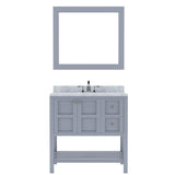 Virtu USA Winterfell 36" Single Bath Vanity in White with White Marble Top and Square Sink with Polished Chrome Faucet with Matching Mirror - Luxe Bathroom Vanities