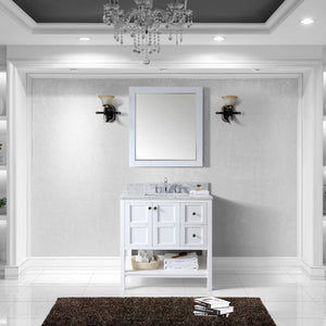 Virtu USA Winterfell 36" Single Bath Vanity with White Marble Top and Square Sink with Brushed Nickel Faucet with Matching Mirror