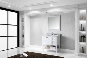 Virtu USA Winterfell 36" Single Bath Vanity with White Marble Top and Square Sink with Brushed Nickel Faucet with Matching Mirror