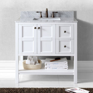 Virtu USA Winterfell 36" Single Bath Vanity with White Marble Top and Square Sink