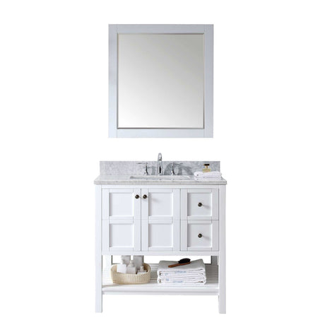 Virtu USA Winterfell 36" Single Bath Vanity with Marble Top and Square Sink with Mirror - Luxe Bathroom Vanities