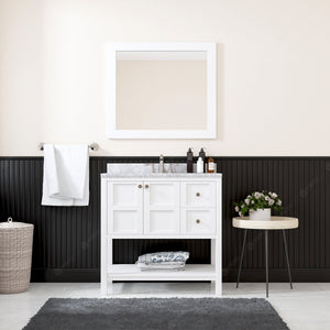 Virtu USA Winterfell 36" Single Bath Vanity with White Marble Top and Square Sink with Matching Mirror
