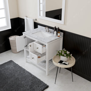 Virtu USA Winterfell 36" Single Bath Vanity with White Marble Top and Square Sink with Matching Mirror