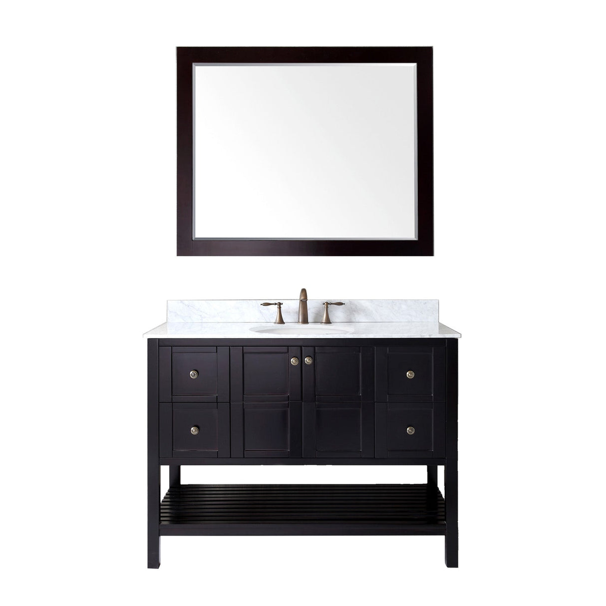 Virtu USA Winterfell 48" Single Bath Vanity with Marble Top and Round Sink with Polished Chrome Faucet and Mirror - Luxe Bathroom Vanities Luxury Bathroom Fixtures Bathroom Furniture