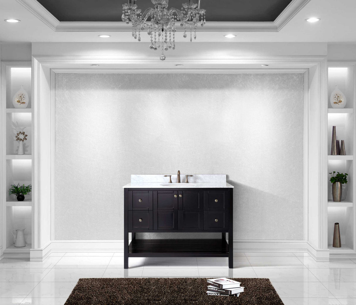 Virtu USA Winterfell 48" Single Bath Vanity with White Marble Top and Round Sink