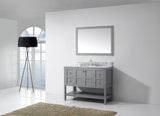 Virtu USA Winterfell 48" Single Bath Vanity with White Marble Top and Round Sink with Brushed Nickel Faucet with Matching Mirror