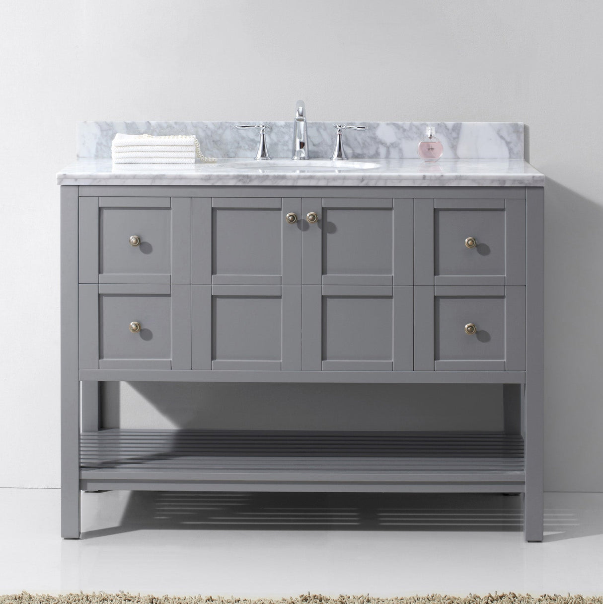 Virtu USA Winterfell 48" Single Bath Vanity with White Marble Top and Round Sink with Polished Chrome Faucet