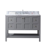 Virtu USA Winterfell 48" Single Bath Vanity with White Marble Top and Round Sink with Matching Mirror
