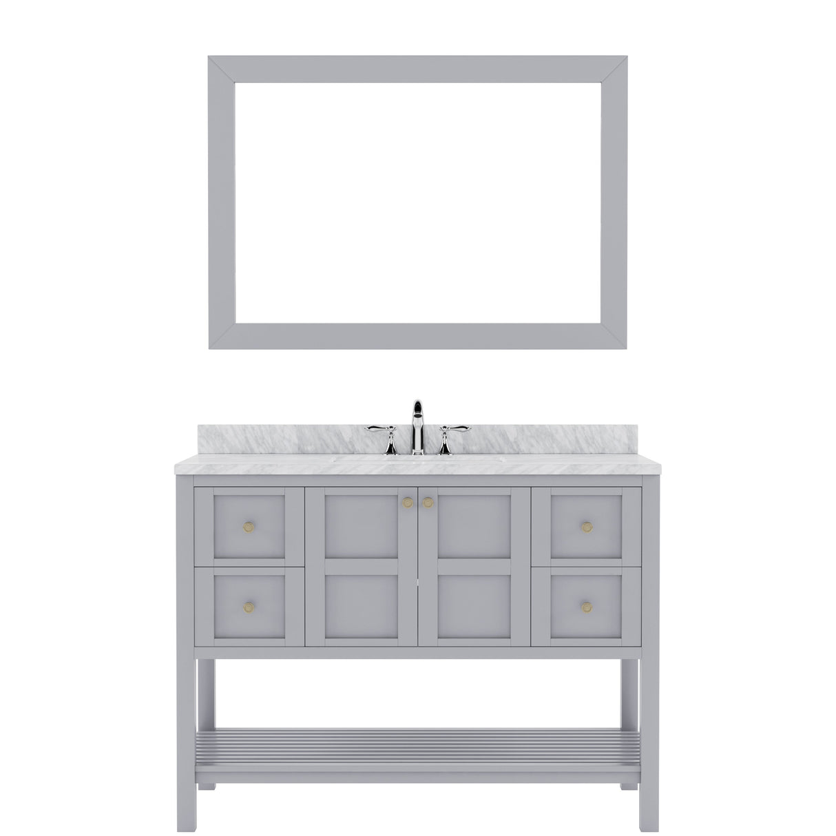 Virtu USA Winterfell 48" Single Bath Vanity with Marble Top and Round Sink with Polished Chrome Faucet and Mirror - Luxe Bathroom Vanities