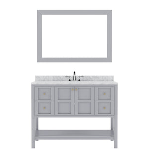 Virtu USA Winterfell 48" Single Bath Vanity with Marble Top and Round Sink with Polished Chrome Faucet and Mirror - Luxe Bathroom Vanities