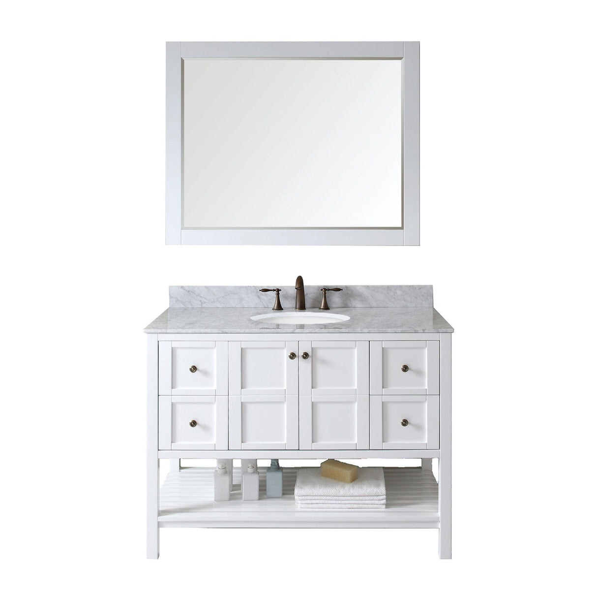 Virtu USA Winterfell 48" Single Bath Vanity with Marble Top and Round Sink with Polished Chrome Faucet and Mirror - Luxe Bathroom Vanities Luxury Bathroom Fixtures Bathroom Furniture