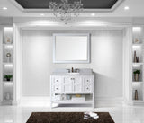 Virtu USA Winterfell 48" Single Bath Vanity with White Marble Top and Round Sink with Matching Mirror