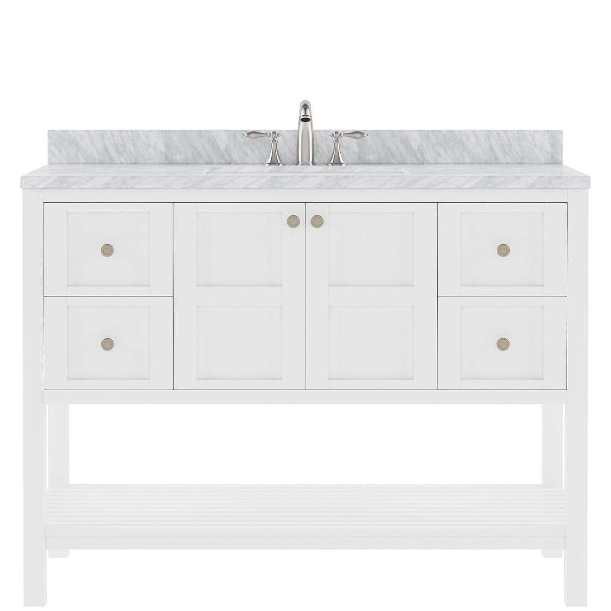 Virtu USA Winterfell 48" Single Bath Vanity in White with White Marble Top and Round Sink - Luxe Bathroom Vanities