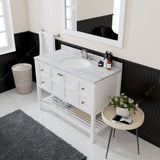 Virtu USA Winterfell 48" Single Bath Vanity with White Marble Top and Round Sink with Brushed Nickel Faucet with Matching Mirror