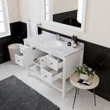 Virtu USA Winterfell 48" Single Bath Vanity with White Marble Top and Round Sink with Matching Mirror