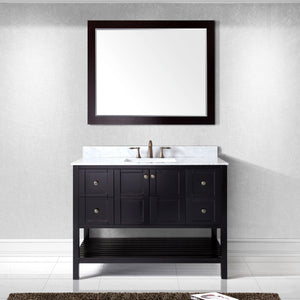 Virtu USA Winterfell 48" Single Bath Vanity with White Marble Top and Square Sink with Brushed Nickel Faucet with Matching Mirror