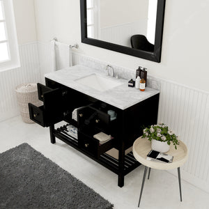 Virtu USA Winterfell 48" Single Bath Vanity with White Marble Top and Square Sink with Brushed Nickel Faucet with Matching Mirror