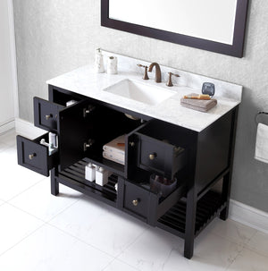 Virtu USA Winterfell 48" Single Bath Vanity with White Marble Top and Square Sink with Brushed Nickel Faucet with Matching Mirror