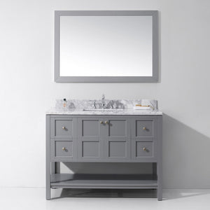 Virtu USA Winterfell 48" Single Bath Vanity with White Marble Top and Square Sink with Brushed Nickel Faucet with Matching Mirror