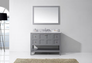 Virtu USA Winterfell 48" Single Bath Vanity with White Marble Top and Square Sink with Brushed Nickel Faucet with Matching Mirror