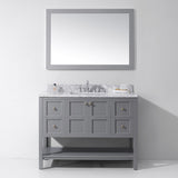 Virtu USA Winterfell 48" Single Bath Vanity with White Marble Top and Square Sink with Polished Chrome Faucet with Matching Mirror