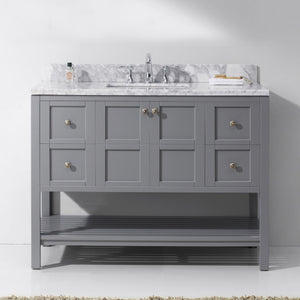Virtu USA Winterfell 48" Single Bath Vanity with White Marble Top and Square Sink with Polished Chrome Faucet