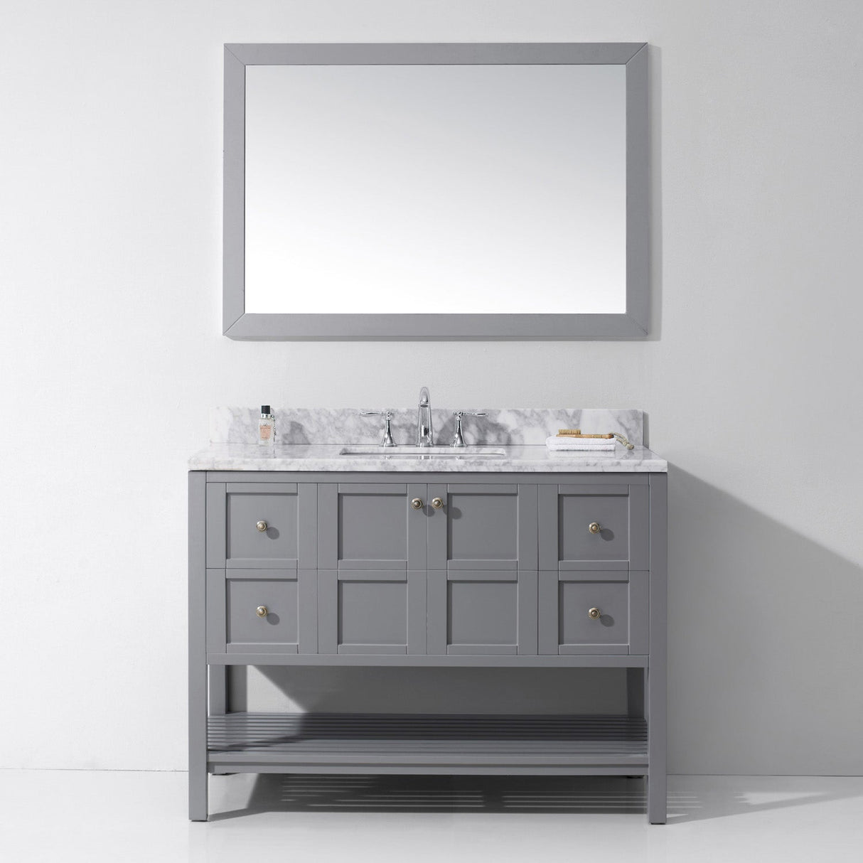 Virtu USA Winterfell 48" Single Bath Vanity with White Marble Top and Square Sink with Polished Chrome Faucet