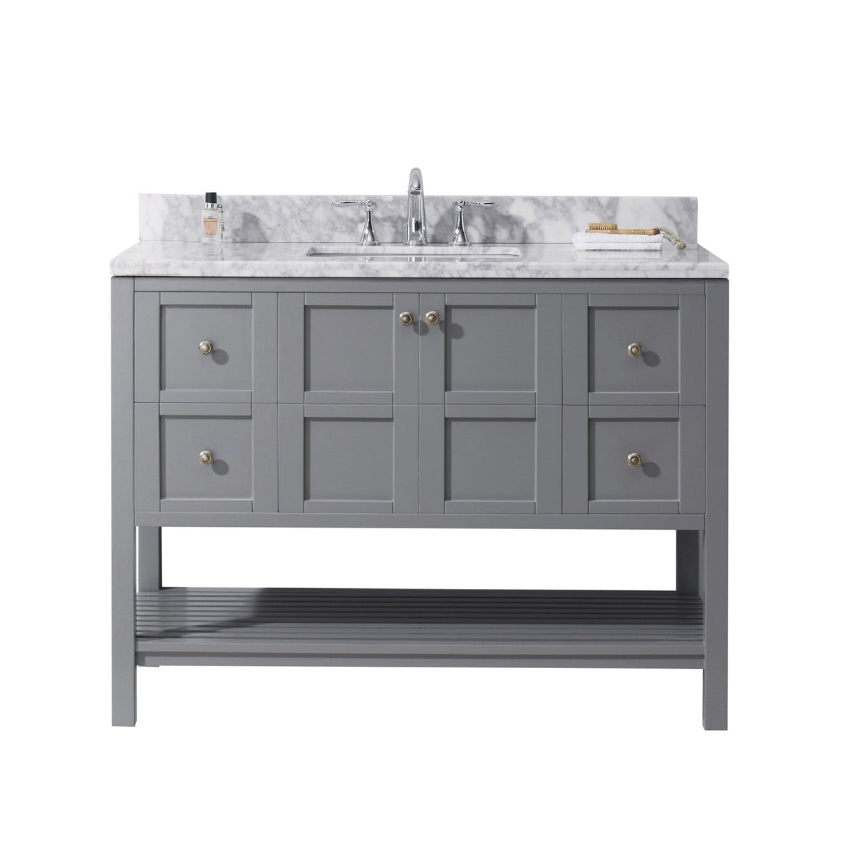 Virtu USA Winterfell 48" Single Bath Vanity with Marble Top and Square Sink with Polished Chrome Faucet - Luxe Bathroom Vanities