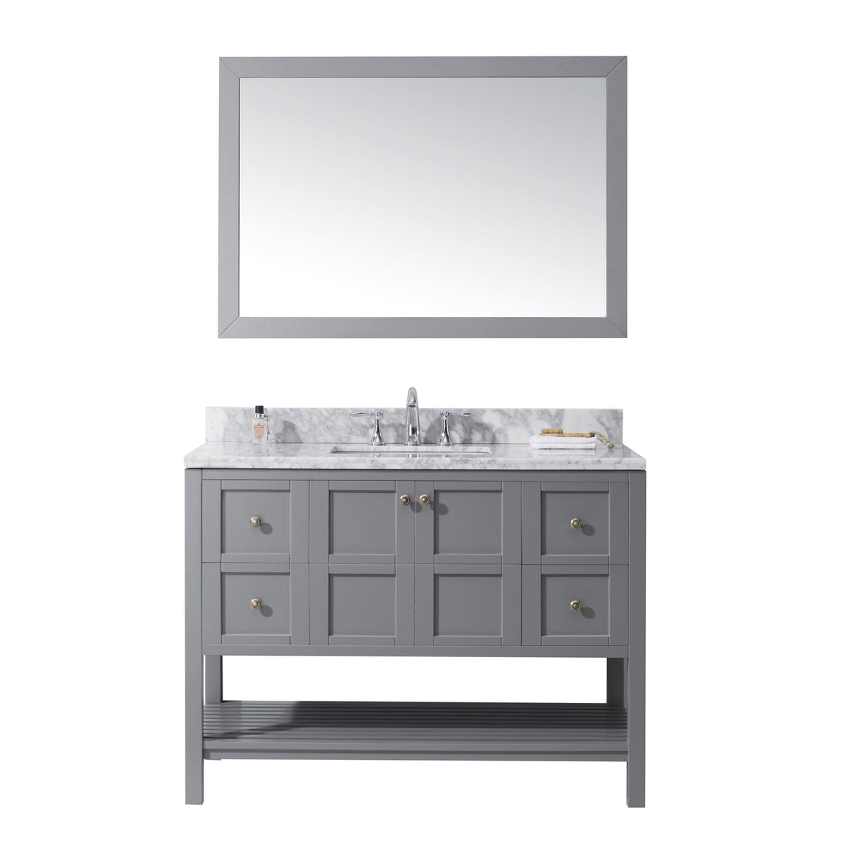 Virtu USA Winterfell 48" Single Bath Vanity with Marble Top and Square Sink with Polished Chrome Faucet and Mirror - Luxe Bathroom Vanities