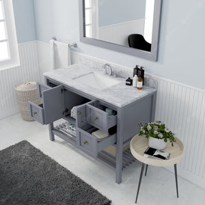Virtu USA Winterfell 48" Single Bath Vanity with White Marble Top and Square Sink with Matching Mirror