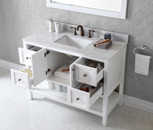 Virtu USA Winterfell 48" Single Bath Vanity with White Marble Top and Square Sink with Brushed Nickel Faucet with Matching Mirror