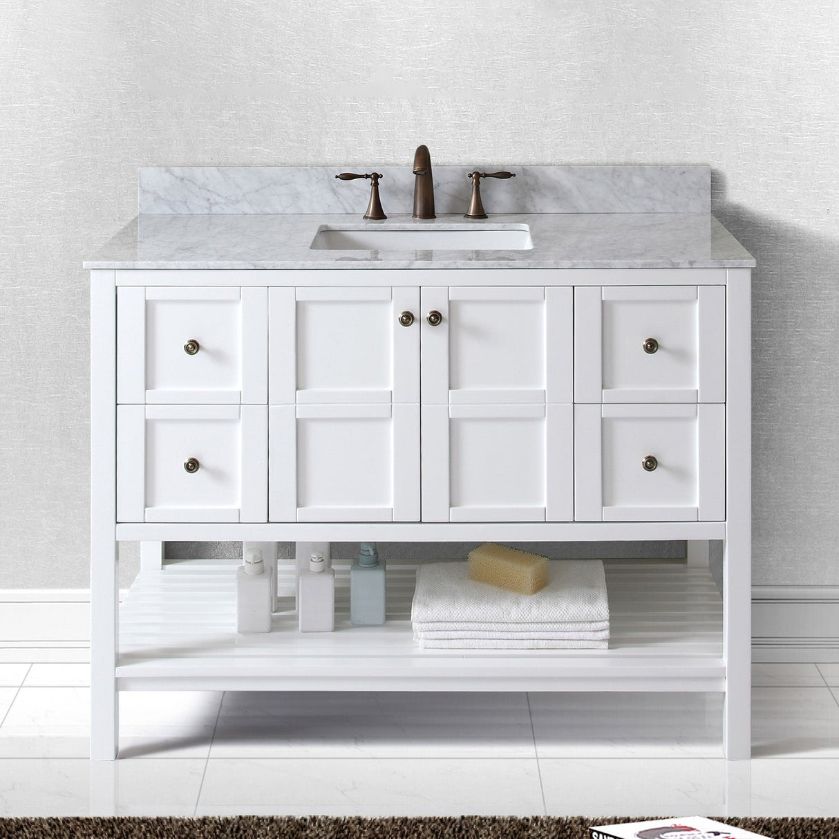Virtu USA Winterfell 48" Single Bath Vanity with White Marble Top and Square Sink with Polished Chrome Faucet