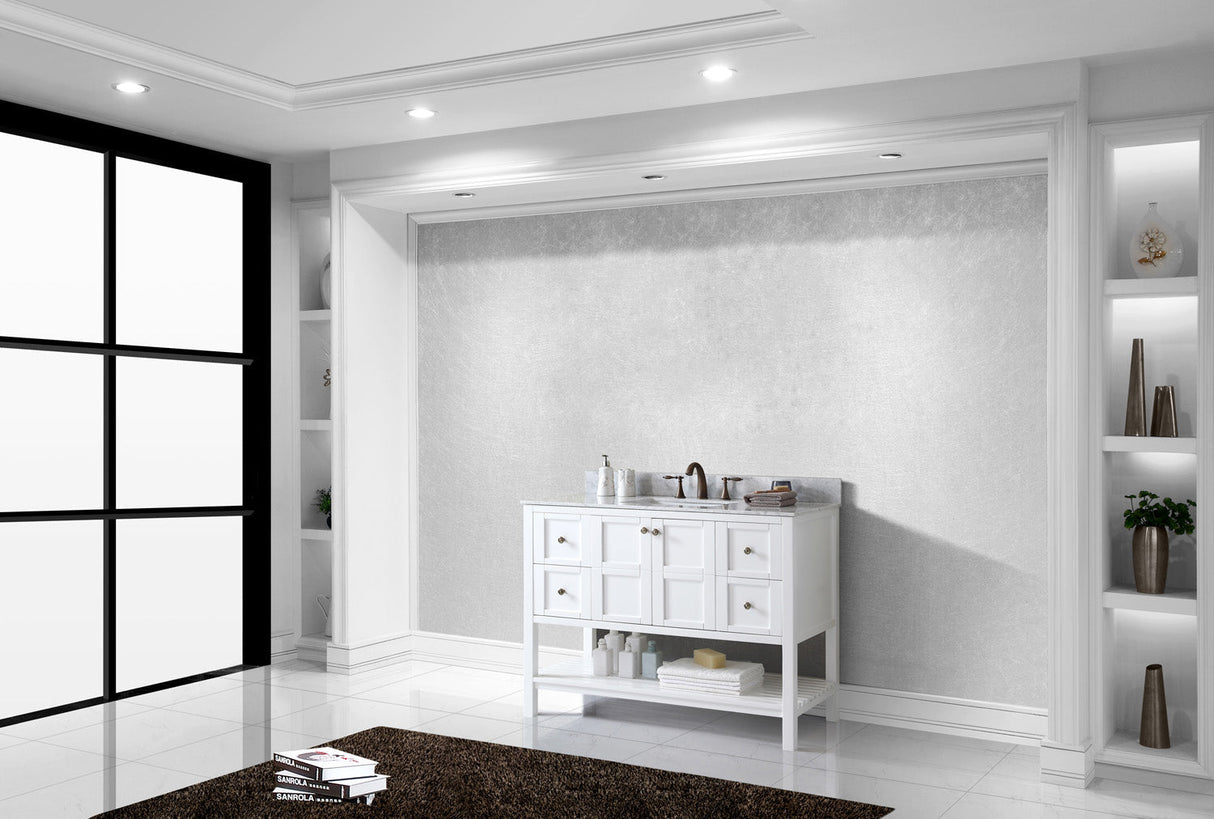 Virtu USA Winterfell 48" Single Bath Vanity with White Marble Top and Square Sink with Polished Chrome Faucet