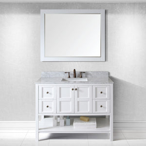 Virtu USA Winterfell 48" Single Bath Vanity with White Marble Top and Square Sink with Matching Mirror