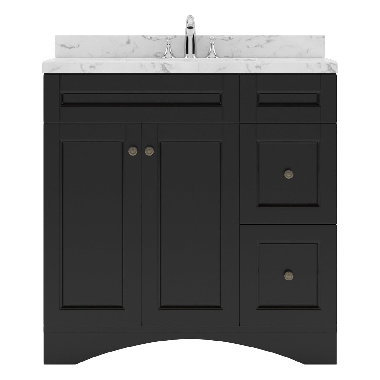 Virtu USA Elise 36" Single Bath Vanity with White Quartz Top and Round Sink with Matching Mirror