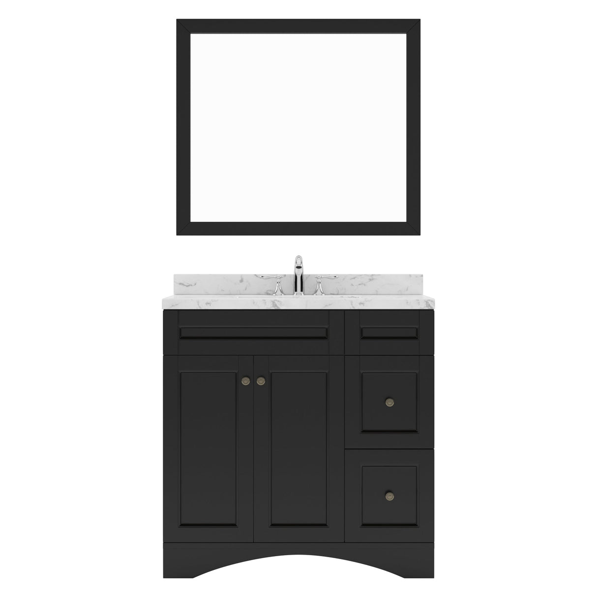 Virtu USA Elise 36" Single Bath Vanity in White with White Quartz Top and Round Sink with Matching Mirror - Luxe Bathroom Vanities