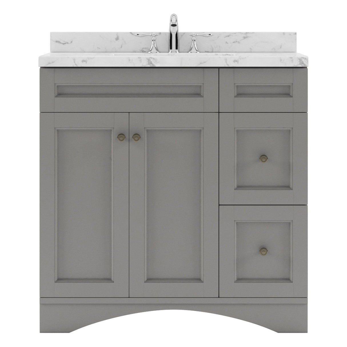 Virtu USA Elise 36" Single Bath Vanity with White Quartz Top and Round Sink with Matching Mirror