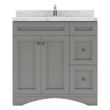 Virtu USA Elise 36" Single Bath Vanity with White Quartz Top and Round Sink with Matching Mirror