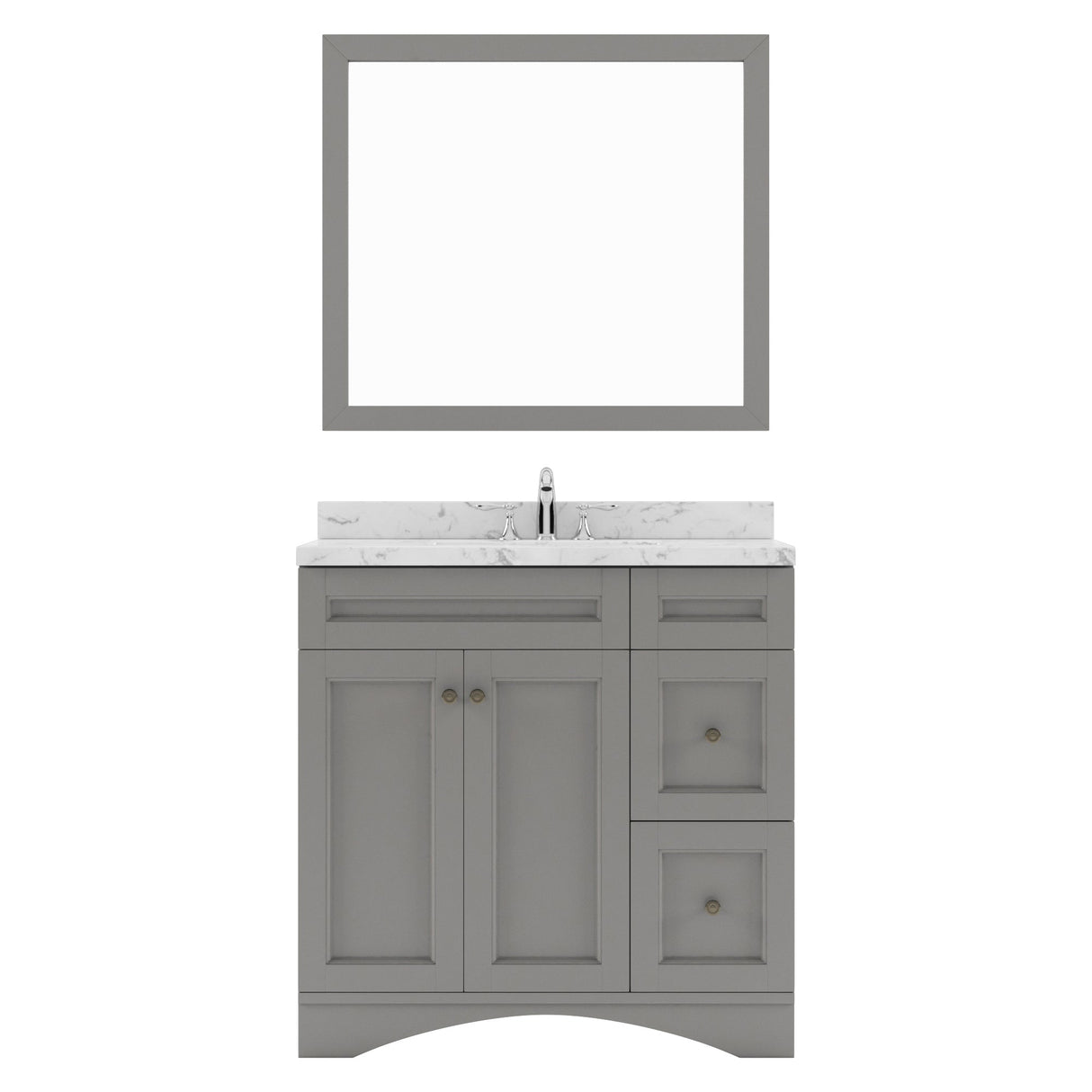 Virtu USA Elise 36" Single Bath Vanity in White with White Quartz Top and Round Sink with Matching Mirror - Luxe Bathroom Vanities