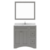 Virtu USA Elise 36" Single Bath Vanity in White with White Quartz Top and Round Sink with Matching Mirror - Luxe Bathroom Vanities