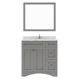 Virtu USA Elise 36" Single Bath Vanity in Gray with White Quartz Top and Round Sink with Brushed Nickel Faucet with Matching Mirror - Luxe Bathroom Vanities