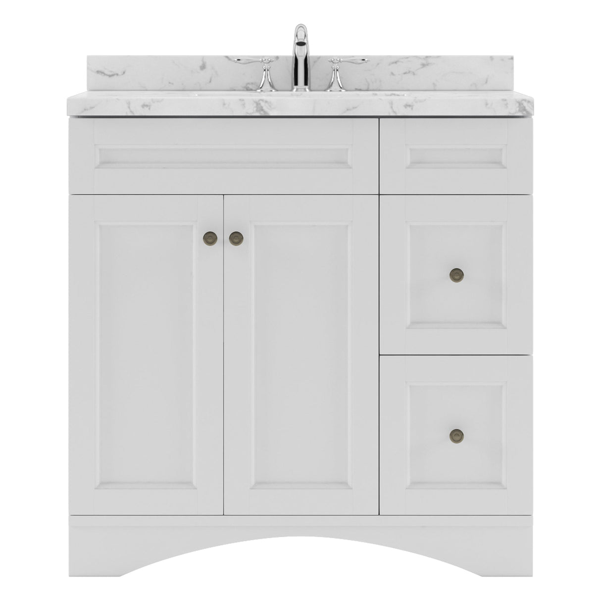 Virtu USA Elise 36" Single Bath Vanity with White Quartz Top and Round Sink with Matching Mirror