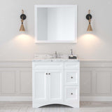 Virtu USA Elise 36" Single Bath Vanity with White Quartz Top and Round Sink with Polished Chrome Faucet with Matching Mirror