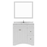 Virtu USA Elise 36" Single Bath Vanity in White with White Quartz Top and Round Sink with Polished Chrome Faucet with Matching Mirror - Luxe Bathroom Vanities