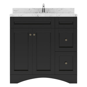Virtu USA Elise 36" Single Bath Vanity with Cultured Marble Quartz Top and Square Sink with Polished Chrome Faucet with Matching Mirror